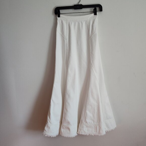 Ladies SZ 23 Madewell Tile White Fluted Denim Midi Skirt - Picture 1 of 5